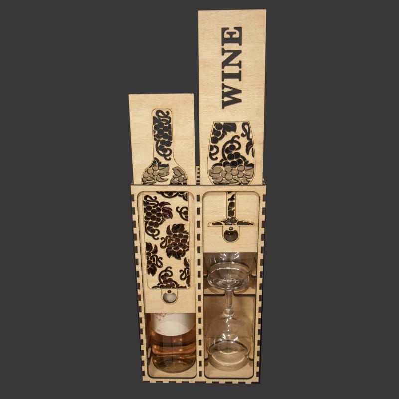 Gravírozott boros doboz poharakkal - Image 3