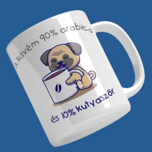 Nyomtatott "A kávém 90% arabica..." kutyás bögre
