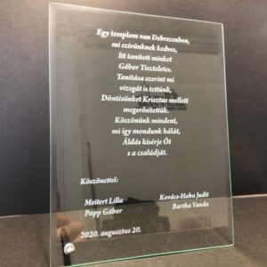 Közepes gravírozható üveg plakett